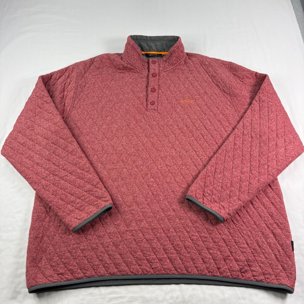 Orvis Sweatshirt Mens 2XL Red Quilted Snap Pullover Mock Neck Sweater Casual